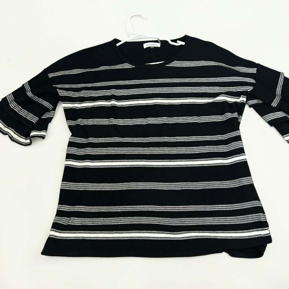 Calvin Klein Striped Bell Sleeve Knit Sweater